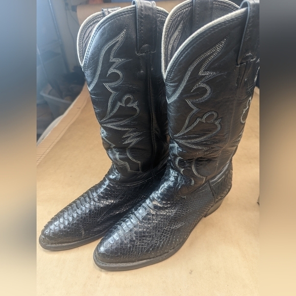 Larry Mahan boots men's size 9E Exotic Genuine Black Python Snake leather classi - Picture 3 of 13